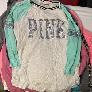 PINK Victoria's Secret women’s Long Sleeve Shirt - Gray and Teal